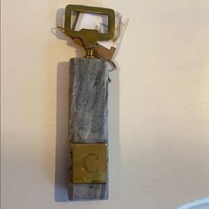 “C” decorative marble and gold bottle opener